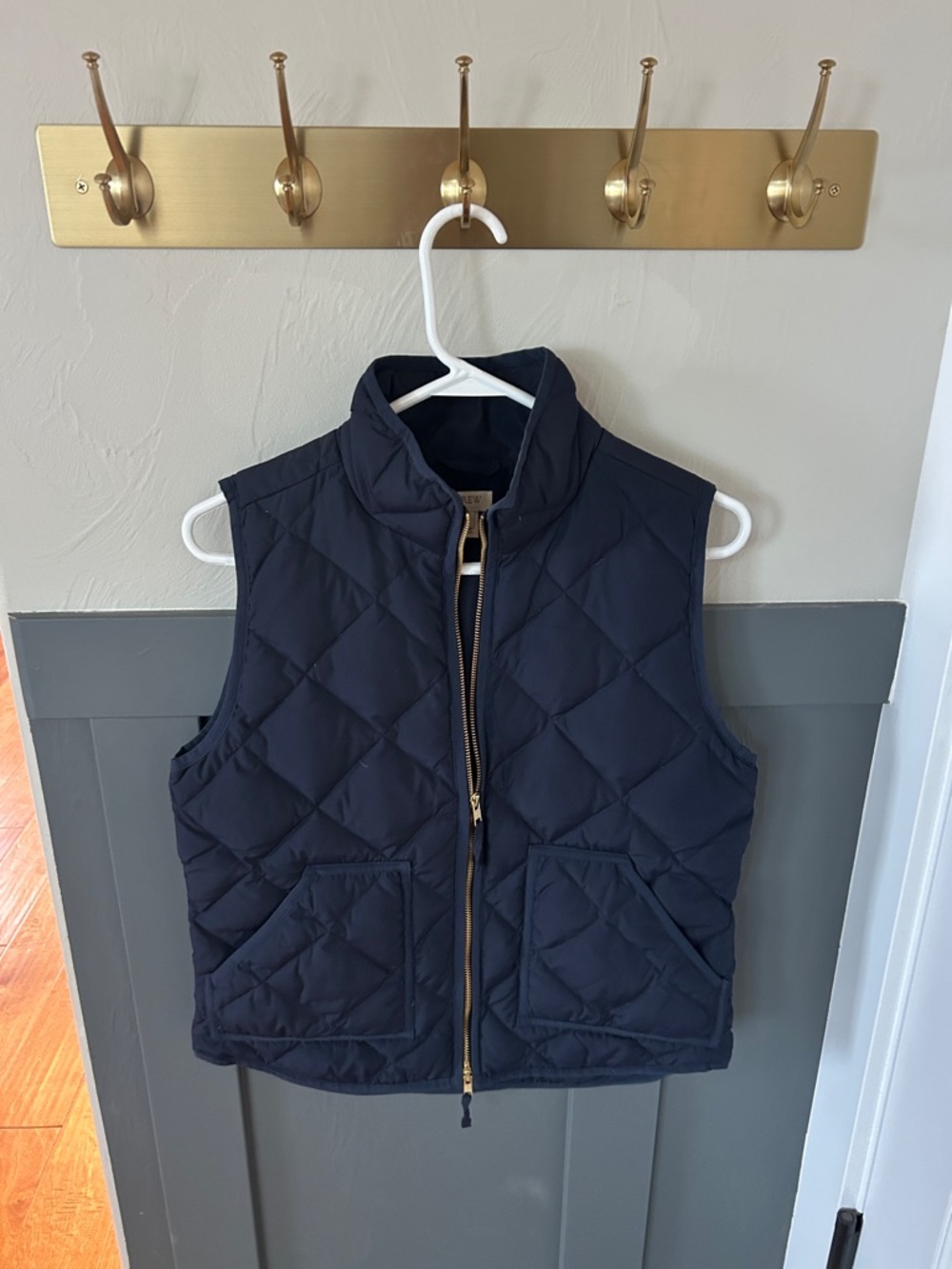 JCrew Quilted Navy Vest with Front Zip